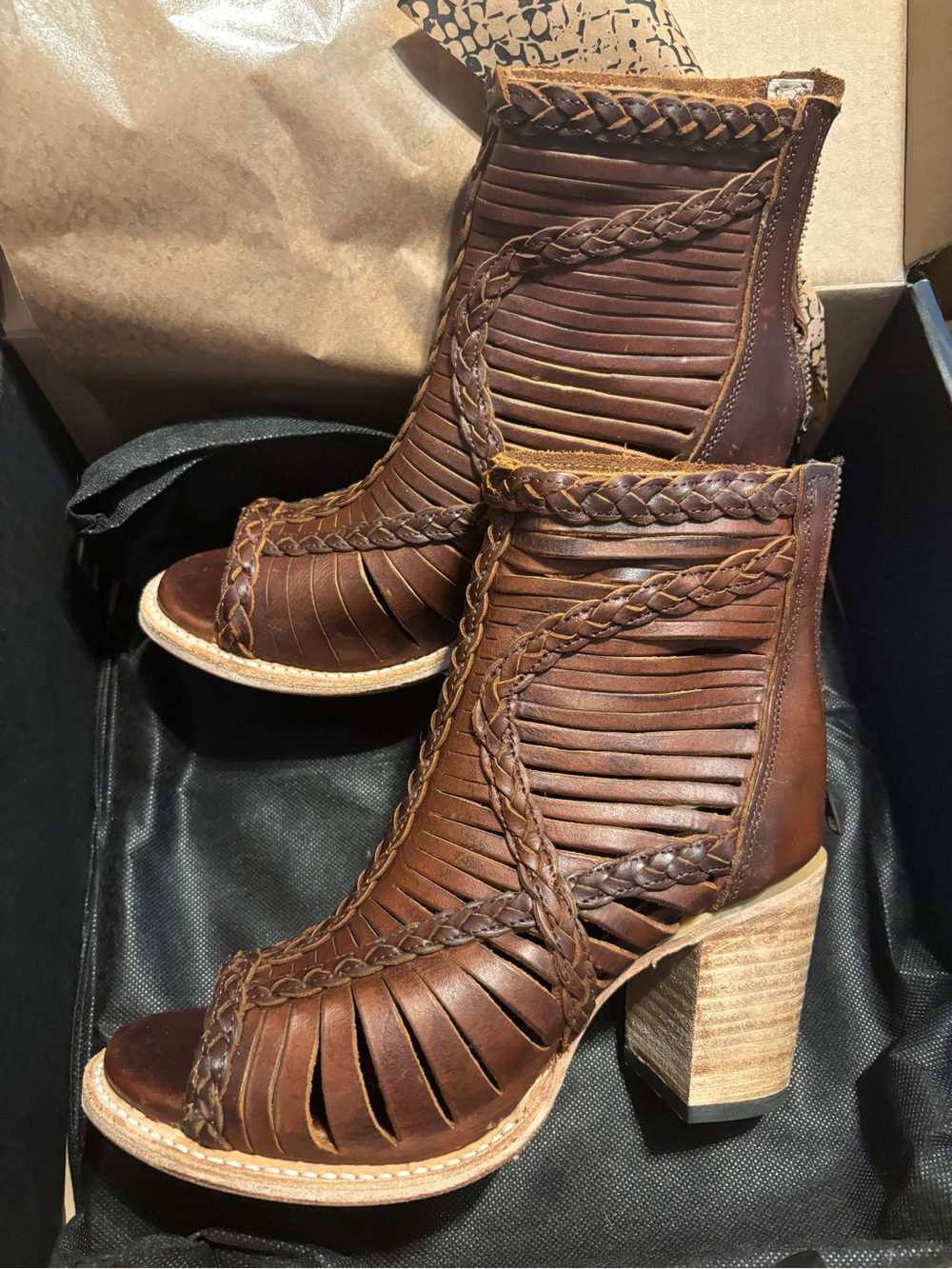 Freebird by Steven Brown Braided Leather Heeled Booties
